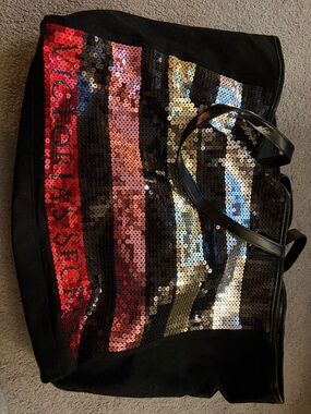 Victoria's Secret Black Tote with Red, Pink, Silver Sequins